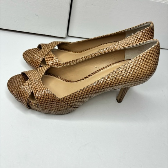 ARTURO CHIANG Alexis Snakeskin Leather Peep Toe Pumps Size 8.5 - Picture 4 of 11